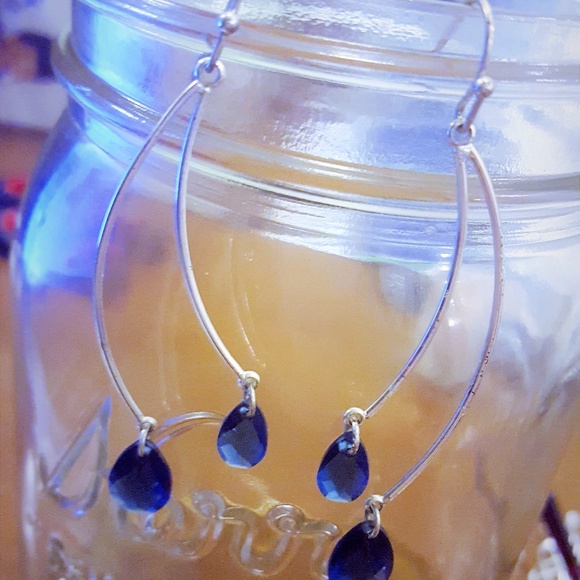 Vintage Jewelry - Dangle Earrings - Large, Blue & Curvy!